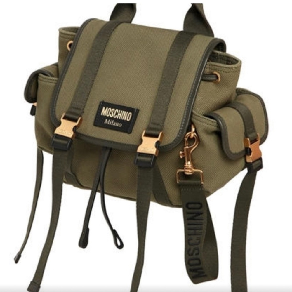 💯 Authentic Moschino Women's Backpack Cotton Canvas Military Olive Green